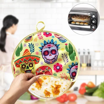 

12 Inch Flour Cloth Portable Insulated Bag Kitchen Home Printed Restaurant Heat Resistant For Microwave Tortilla Warmer Pouch