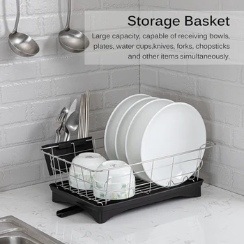 

Stainless Steel Dish Rack with Drainage Outlet Storage Rack for Dishes Sink Drying Shelf Bowl Holder Storage Chopsticks Holder