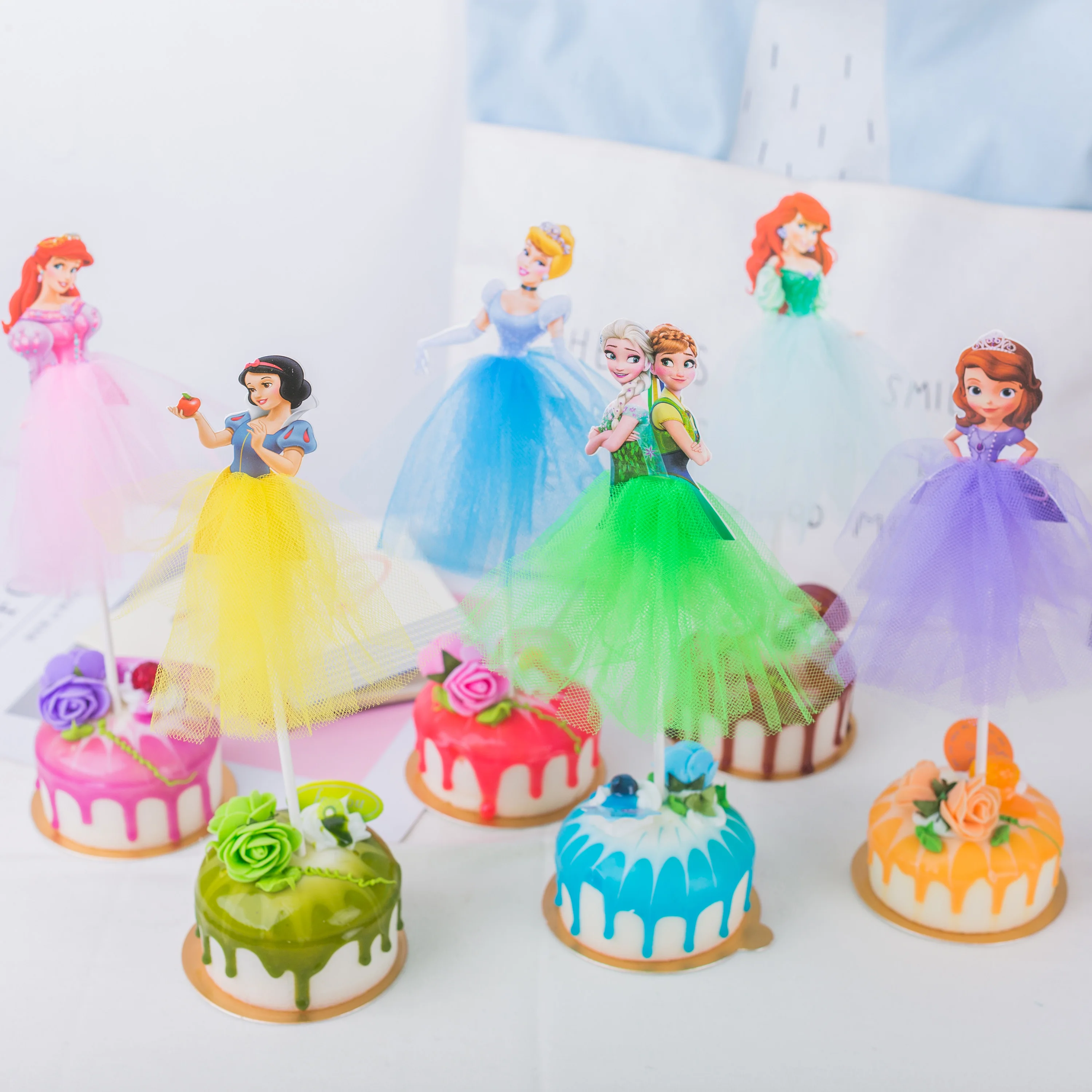 6pcs/lot Baby Girl Favor One Year Old Birthday Elsa Anna Princess Cake Topper Decor for Birthday Party Topper For Cake Decor