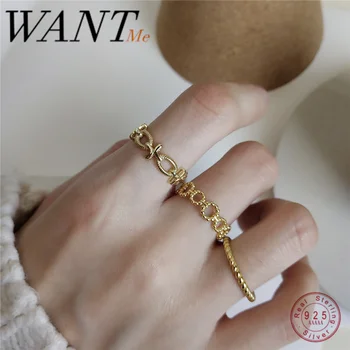 

WANTME Fashion Genuine 100% 925 Sterling Silver Golden Round Cross Twist Beads Finger Open Ring for Women Chic Fine Jewelry 2020