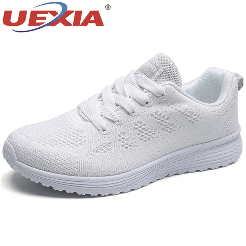 white UEXIA/мужские кроссовки с дышащей сеткой; Новинка года; унисекс; пара; Летние слипоны на платформе; мягкая прогулочная обувь; мужская обувь - Цвет: white