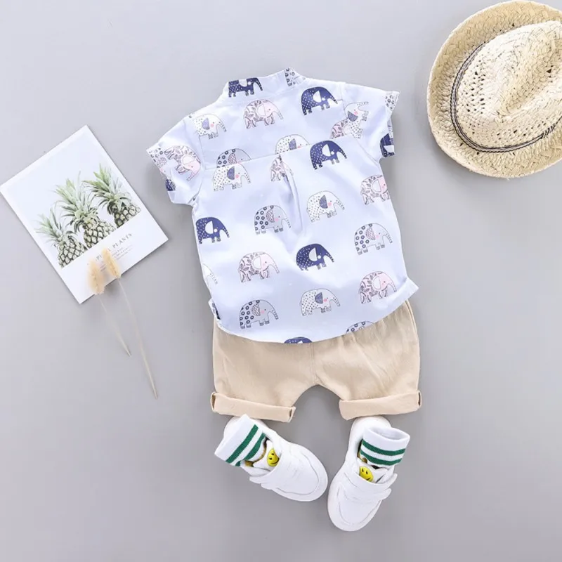 2pcs Summer Children Boys Set Short Sleeve T Shirt with elephant Print Shorts Two Piece |