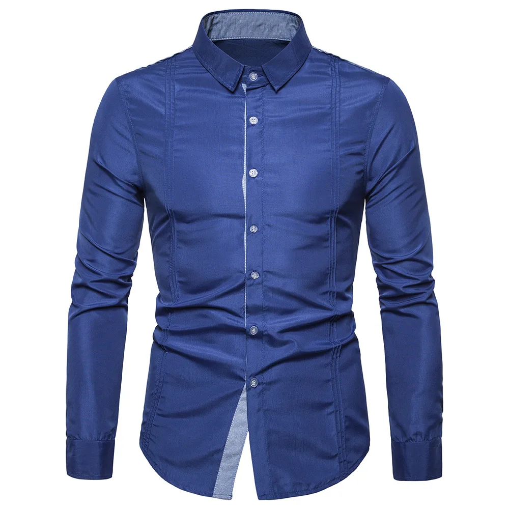 

COLDKER Men's Long Sleeve Shirts Casual Slim Fit Solid Pattern Turn-down Collar Blouse For Male Plus Size Clothing
