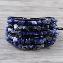 Натуральный каменraw сырой каменные гравийные кожаный браслет с бусинами голубой чип Обмотка из бусин многоярусный браслет ювелирные изделия Прямая