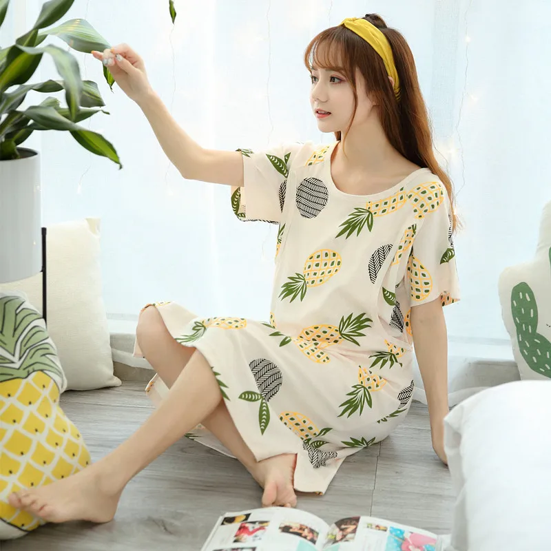 

Lengthen Time of Childbirth Skirt Spring And Summer Thin Pure Cotton Sweet Fold-down Collar Nursing Nightgown Loose-Fit Pregnant