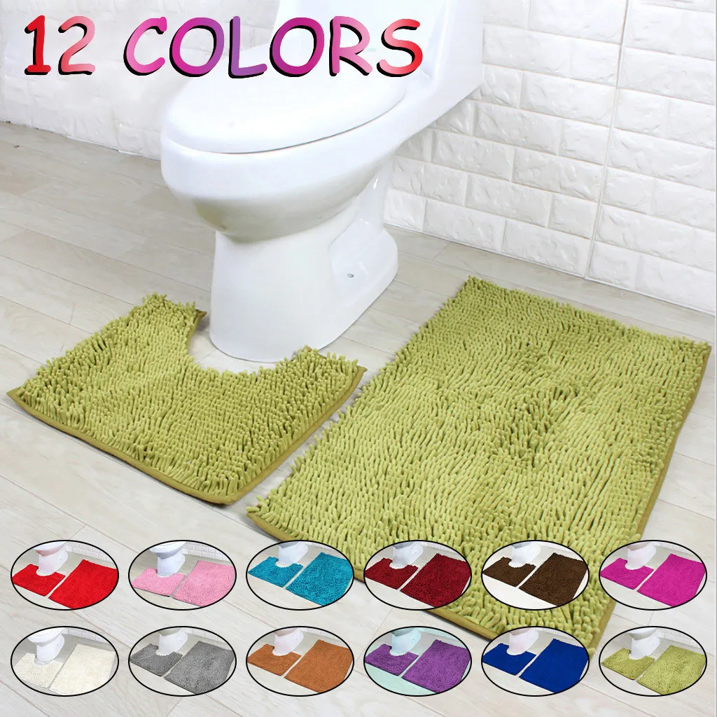 

2Pcs/set Bathroom Mat Set Flannel Anti-Slip Kitchen Bath Mat Carpet Bathroom Toliet mat Rug Washable Tapete Banheiro drop ship