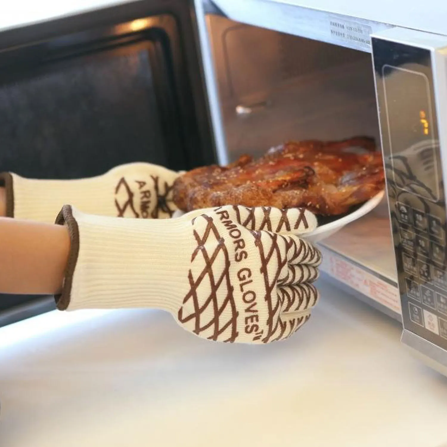 Кевлар хлопок нескользящий Силиконовый теплоизоляционные и стойкие перчатки для барбекю 500 градусов огнеупорные барбекю микроволновая печь