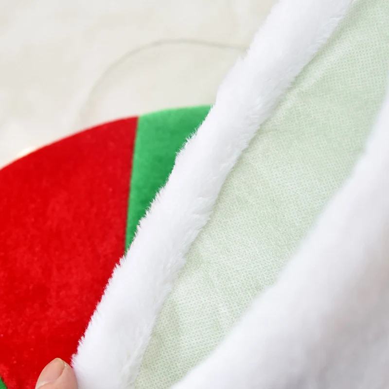 Christmas Elf Hat One Size Fits Most Adults Red Green Striped Design Non-woven Elf Hat With White Pom Poms
