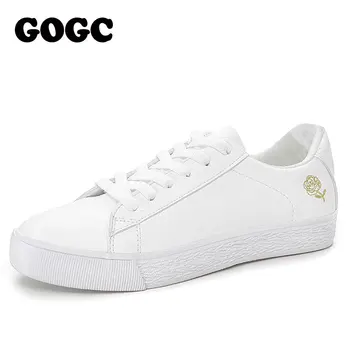 

GOGC Women's White Shoes Flat Slippers Spring And Summer Leather White Slippers Running Shoes For Women Sneakers G784
