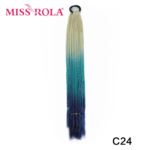 Synthetic Chignon Hair 60cm Hair Color Gradient Dirty Braided Ponytail Women Elastic Hair Rubber Band Hair Accessories Headband C24