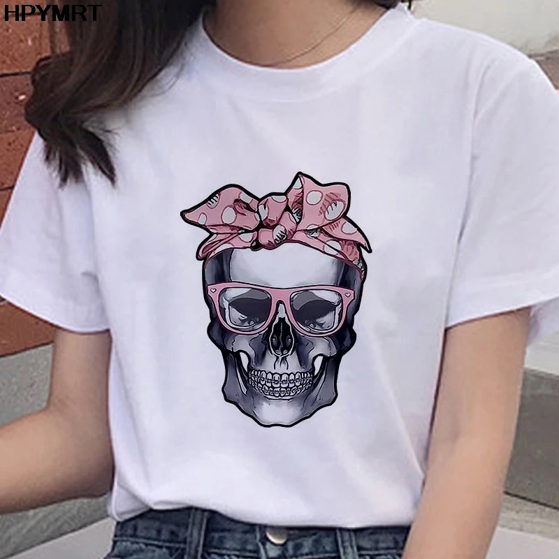 

Футболка женская с принтом скелета, забавный Повседневный Топ с графическим принтом, в Корейском стиле, в стиле Харадзюку, на лето