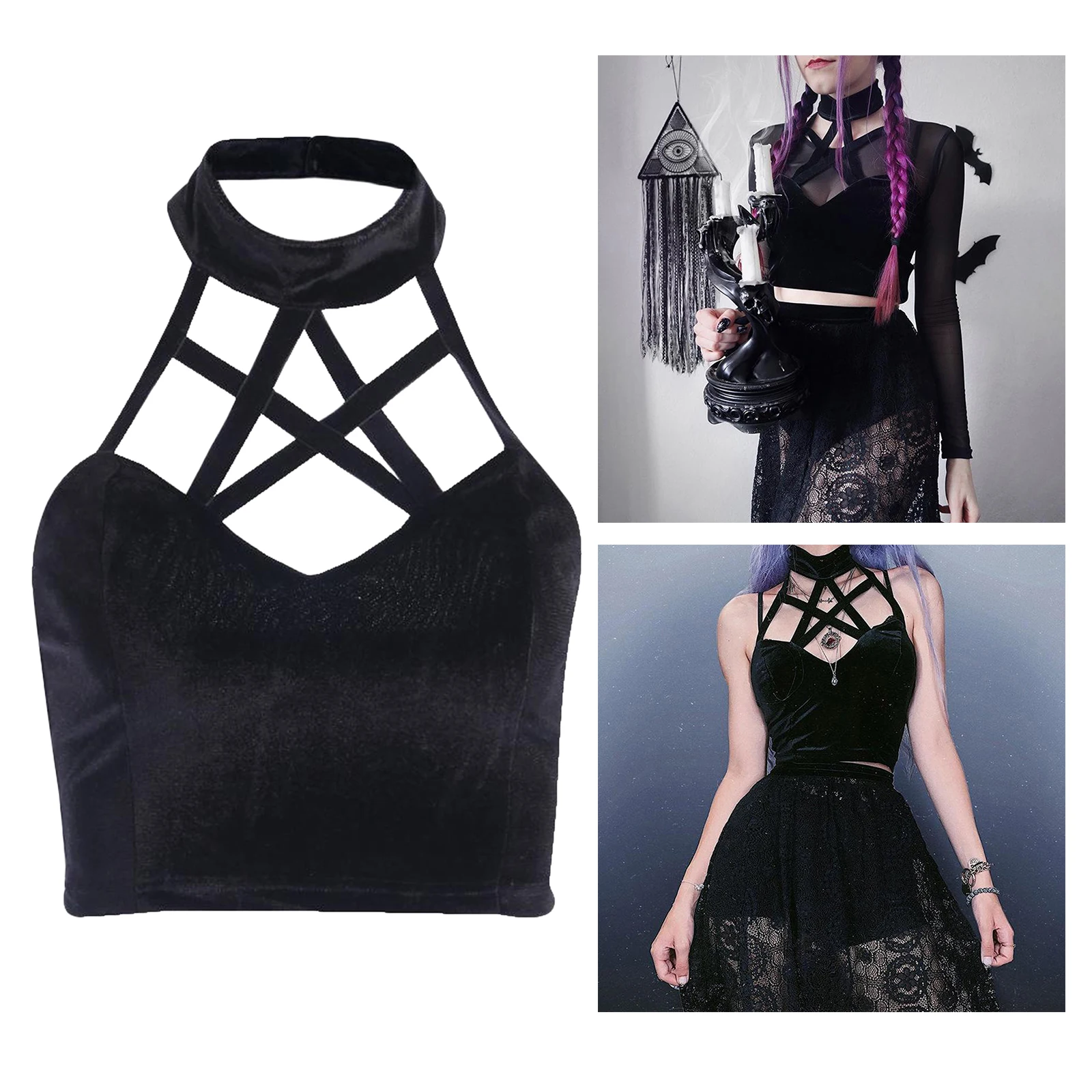 Goth Dark Crop Top Punk Style Halter Off shoulder Sexy Top Hollow Out Tank Tops Women Clothing Stylish Streetwear Goth Dark Crop Top Punk Style Halter Off shoulder Sexy Top Hollow Out Tank Tops Women Clothing Stylish Streetwear