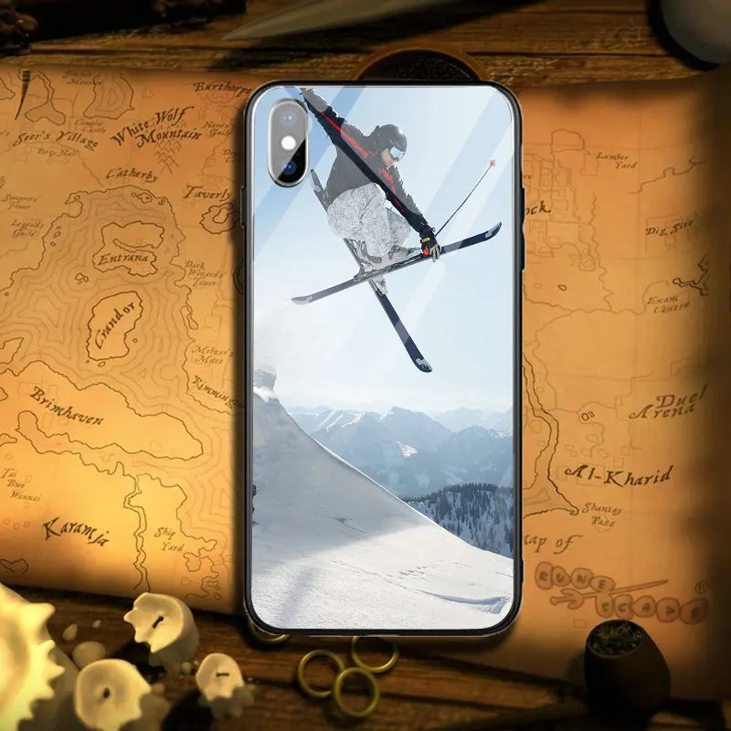 Чехлы для телефонов из закаленного стекла для iPhone 5 5S SE 7 6S 6 8 Plus X XR XS Max кристально чистый чехол Снежный или лыжный спорт Сноубординг
