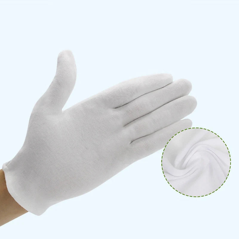 6 пар белых хлопковых перчаток для работы, защита рук, домашние перчатки, ювелирные изделия, хлопковые белые перчатки для обслуживания/официантов/водителей