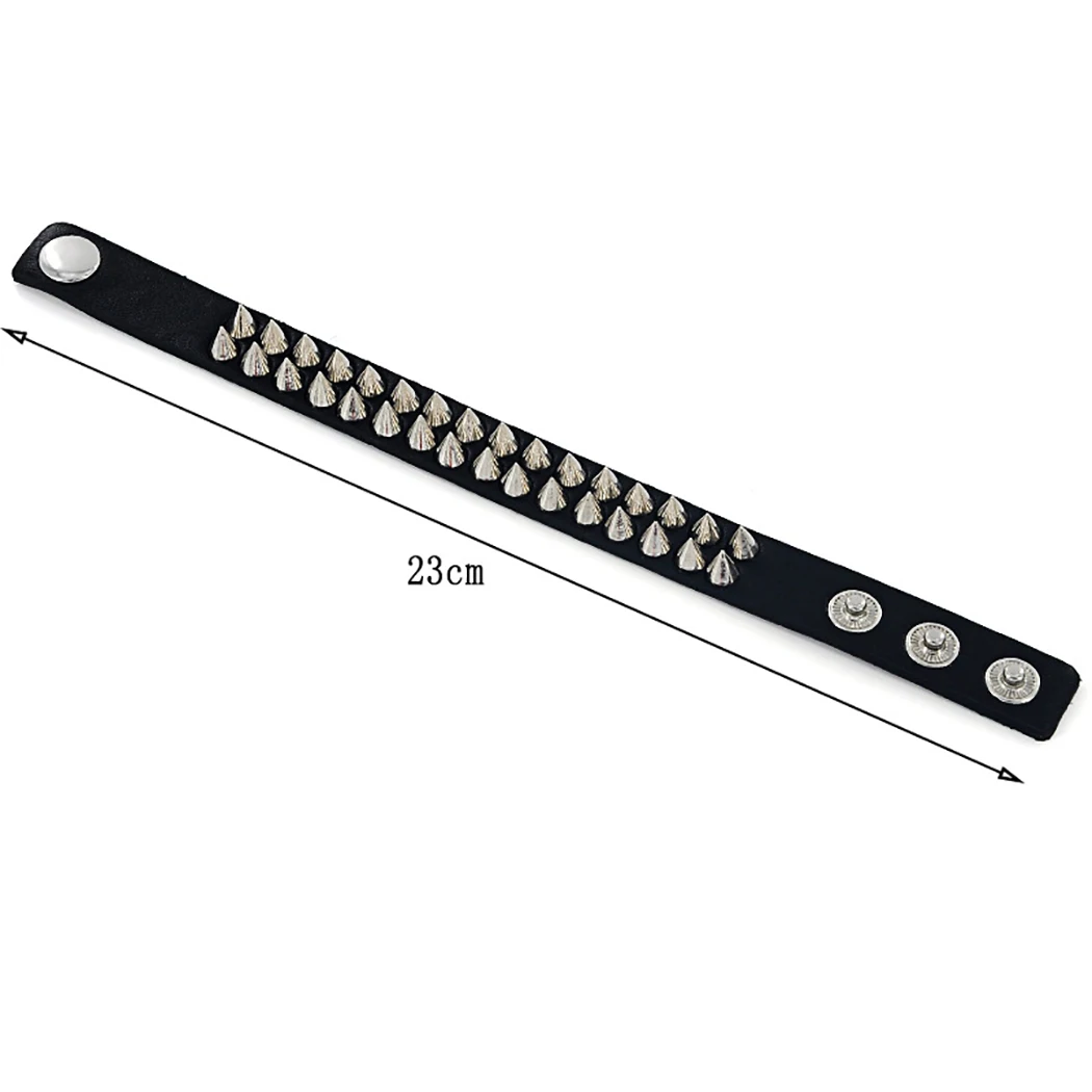 Gothic Delicate Cuspidal Spikes Rivet Cone Stud Cuff Black Leather Bracelets Bangles Punk Bracelet For Women Men Jewelry