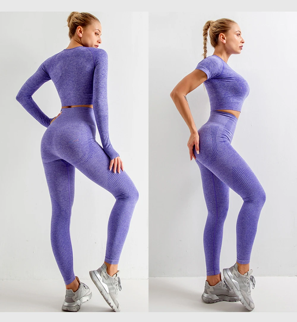 2/3/5PCS Seamless Women Yoga Set Workout Sportswear Gym Clothing Fitness Long Sleeve Crop Top High Waist Leggings Sports Suits