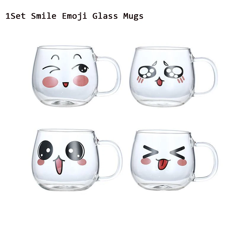 4Pcs 150ml Cute Mugs Glass Cup Cartoon Heat safe Tea Coffee Mug Baby Kid  Milk Glass Cup