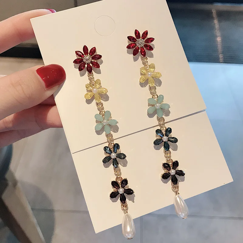 

2019 New Ethnic Wind Crystal Drop Pendant Earrings Exaggerated Flower Drop Earrings Elegant Fashion Jewelry Earrings For Women