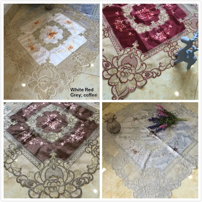 

European Luxury 4 Color Velvet Lace Fabric Stitching Embroidered Tablecloth Furniture Dust Cover Cloth Coffee Table Mat Tapete