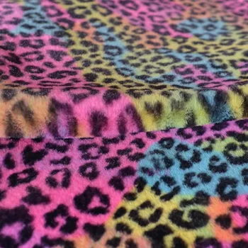 

Rainbow Leopard Printed Plush Fabric PV Fur Fashion Coat Jacket Home Textile Cosplay Toy DIY Fabric 50x150cm