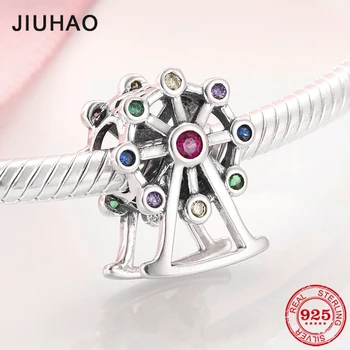 

Genuine 925 Sterling Silver Colorful CZ Ferris wheel Charm Beads DIY Jewelry Making Fit Original European Charms Bracelets