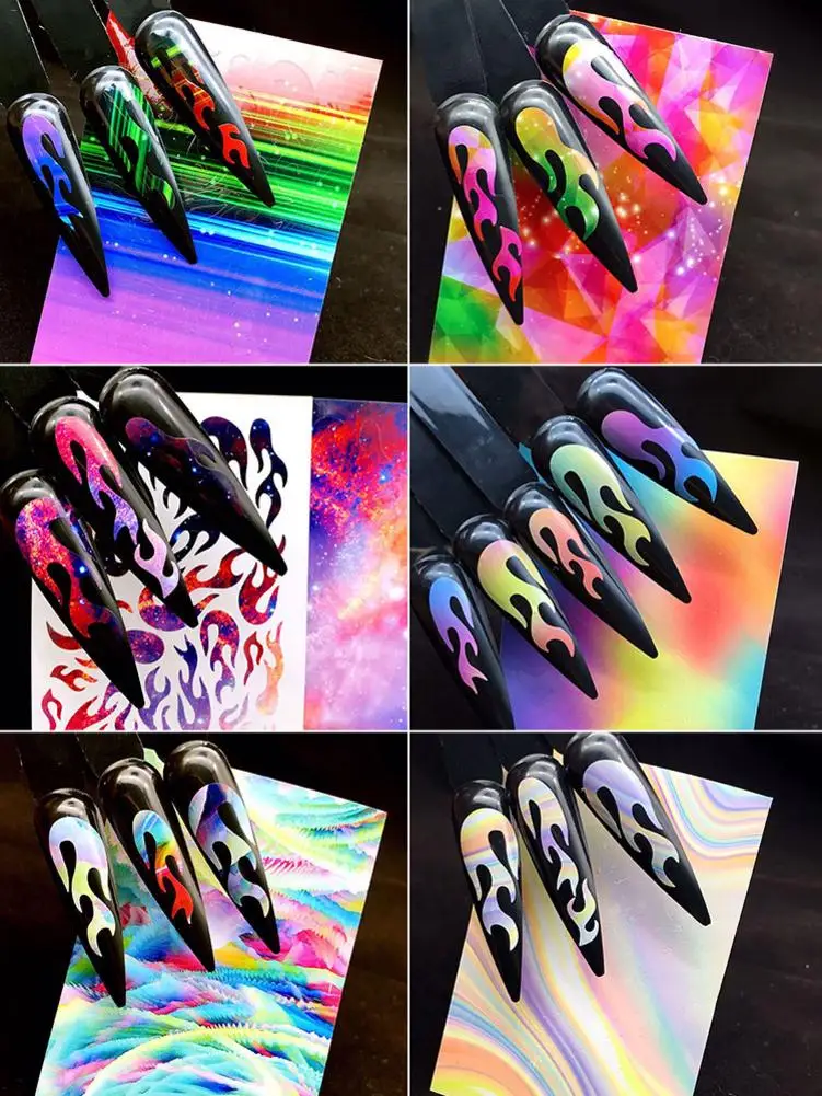 6 шт. модная блестящая Лазерная Фольга для маникюра Bling Broken glass Foils Finger Stencil наклейка рукоделие Маникюр Красота наклейки