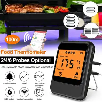 

LCD Digital Screen Wireless bluetooth Preset Temperatures Timer Alarm Kitchen Thermometer For Meat Barbecue Cooking with Probes