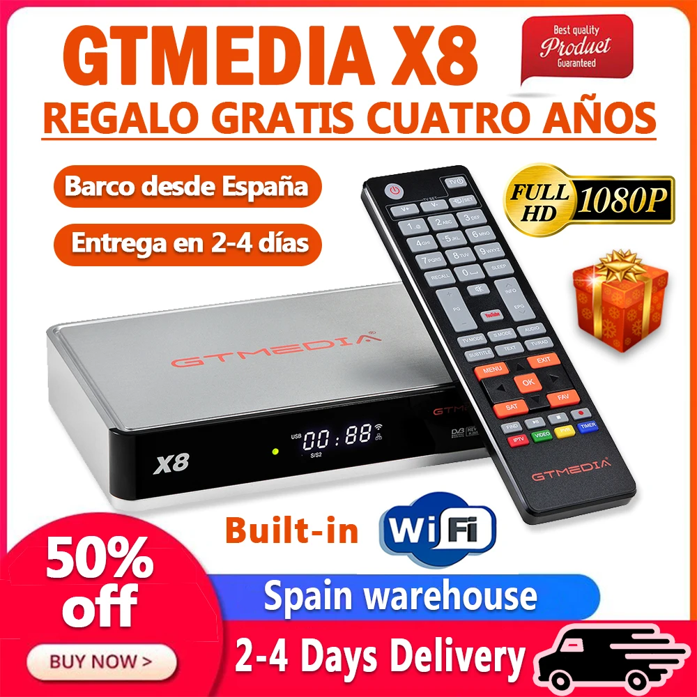 2021 Новый GTmedia X8 спутниковйы ТВ-приемник DVB-S2/S2X 1080P H.265 встроенный WI-FI HEVC 10bit PK V8 NOVA UHD
