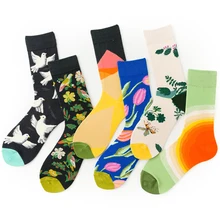 Осенне-зимние мужские и женские парные носки с голубями, граффити, цветами, птицами, высококачественные хлопковые Забавные милые носки, короткие носки