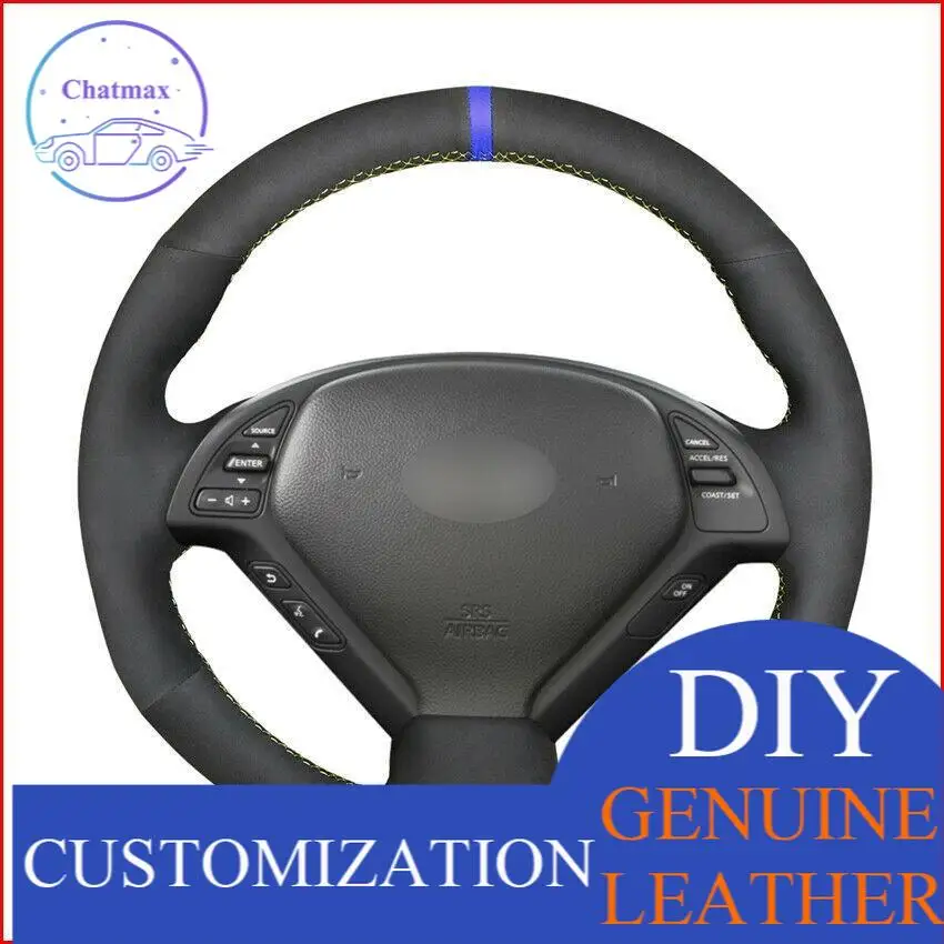 

For Infiniti G G25 G35 G37 EX Custom Made Anti Slip Black Suede DIY Steering Wheel Cover Anti-slip fit all season