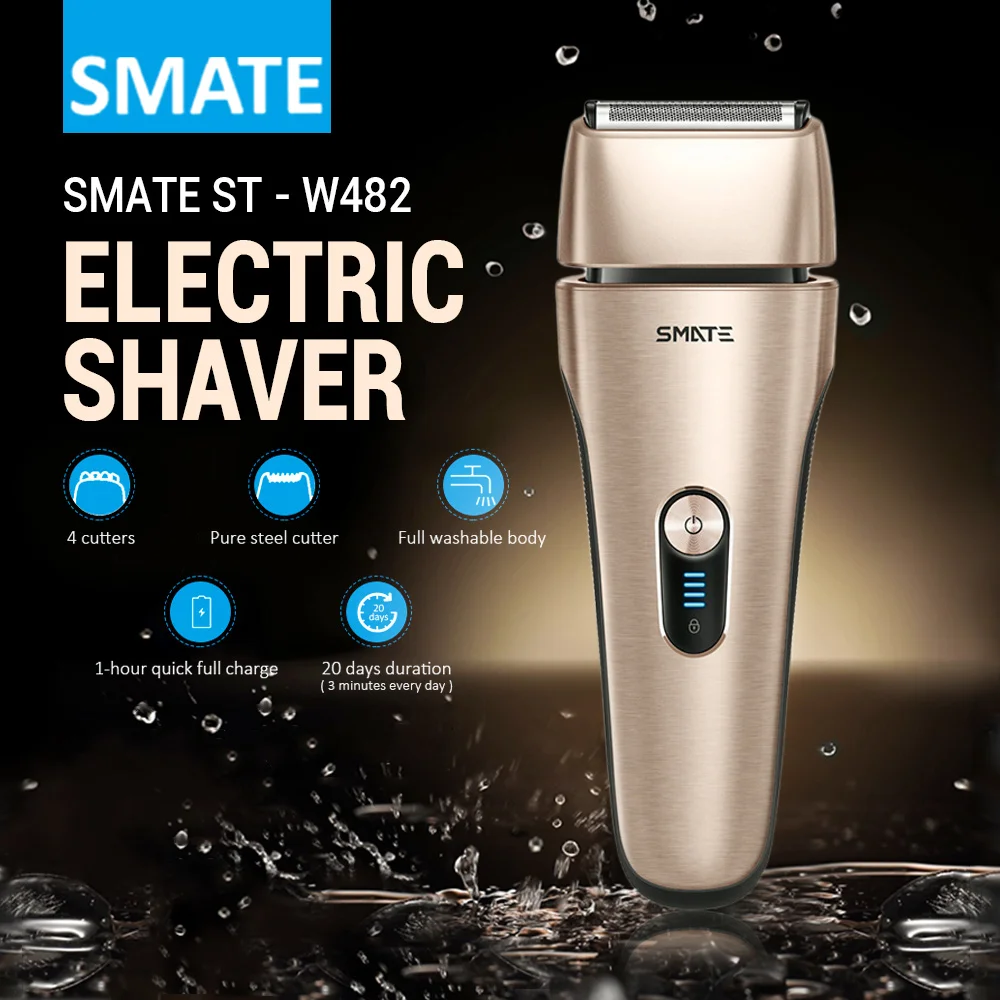 Online Original SMATE ST W482 IPX7 máquina de afeitar eléctrica resistente al agua 4 hojas de afeitar máquina de afeitar seca y húmeda para hombres cómodo y limpio