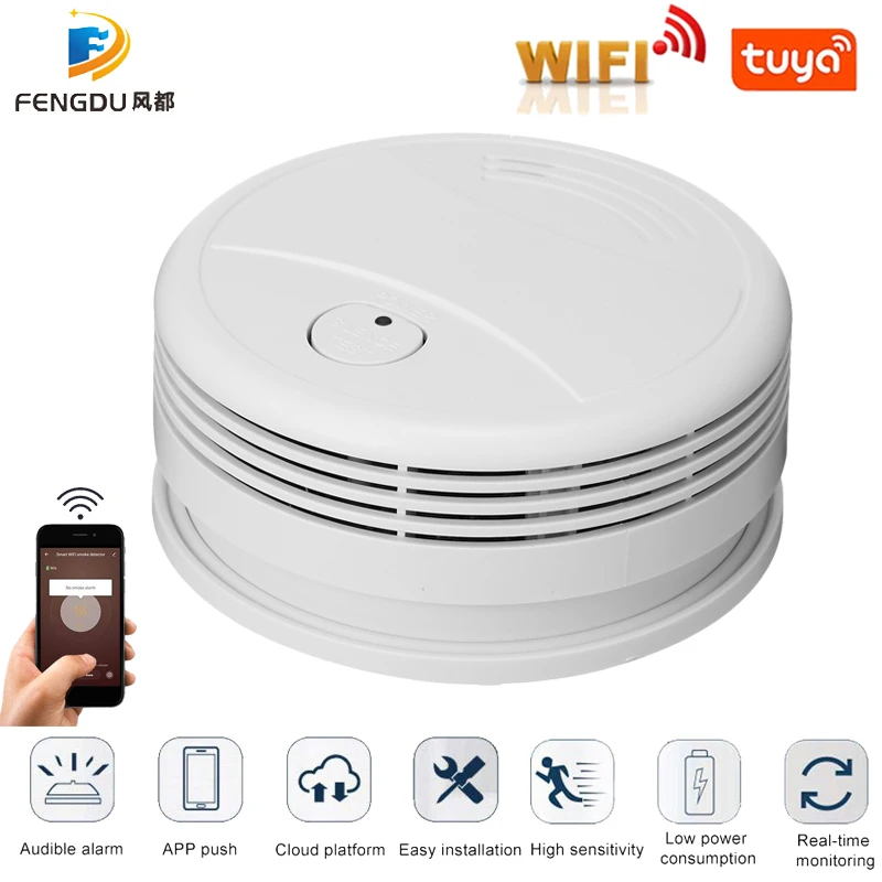 цена Tuya Intelligent Wifi Strobe Smoke Detector Wireless Fire Alarm Sensor Tuya APP Control Office Home Smoke Alarm Fire Protection