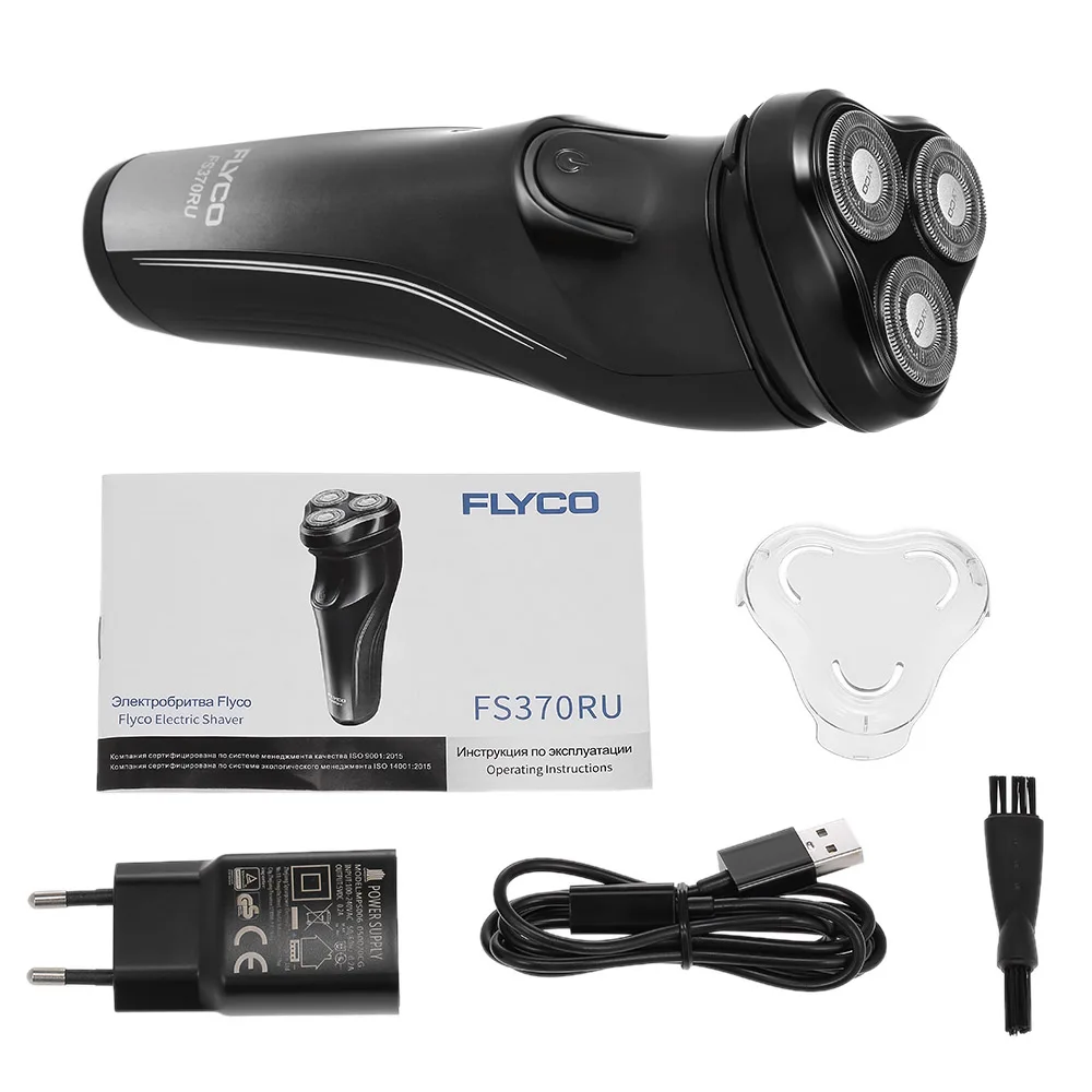 Flyco оригинальная FS370 электробритва, перезаряжаемая бритва для бритья, Водонепроницаемая бритва с 3 плавающими головками, триммер для волос для мужчин