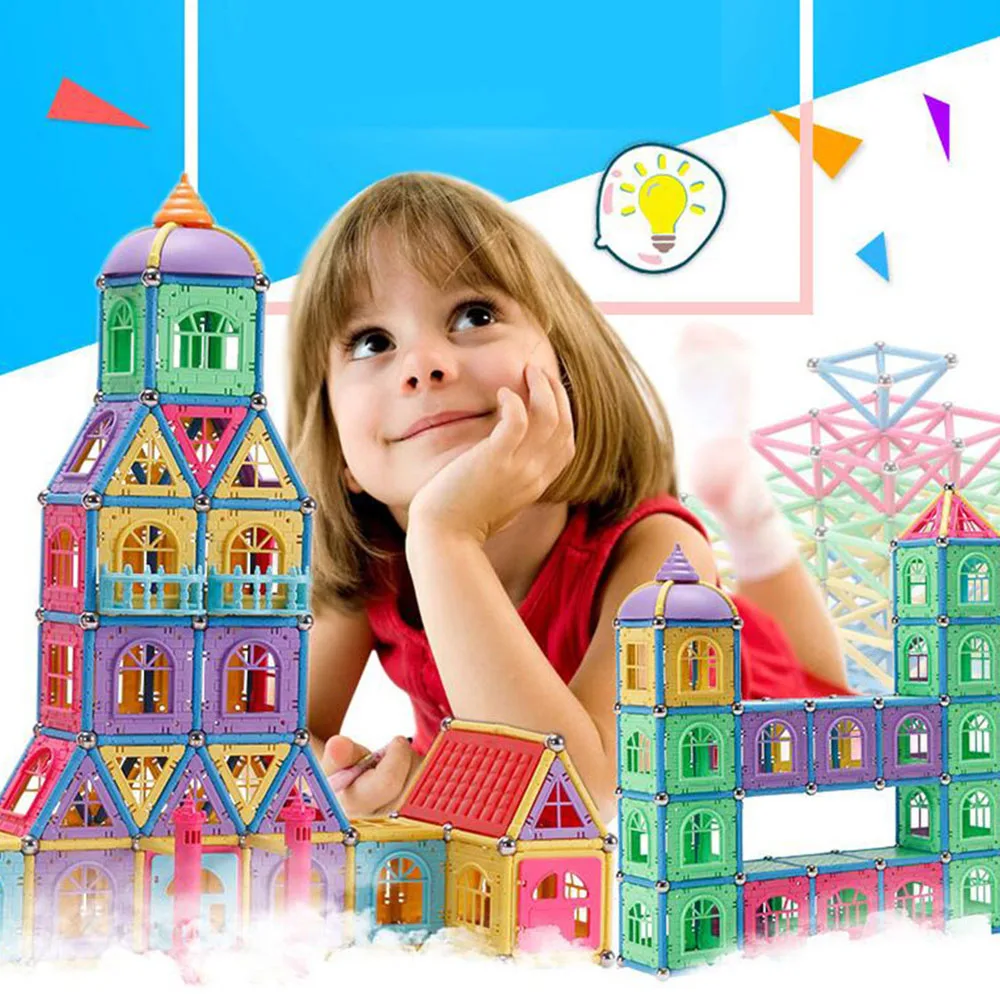 New DIY Magnetic Design Blocks 5.8cm Magnet Bars Metal ball 3D Construction Toys Accessories Educational Toys for Children Gifts