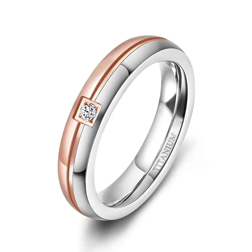 Tigrade Men wedding Ring Titanium White Cubic Zirconia Inlay with Line Silver Color Trendy Couple Engagement Band Engraved aneis - Цвет основного камня: women