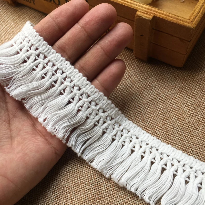 Lace fabric 3.5CM wide cotton thread 3D weaved ribbon tassel DIY material curtains garment accessories decoration