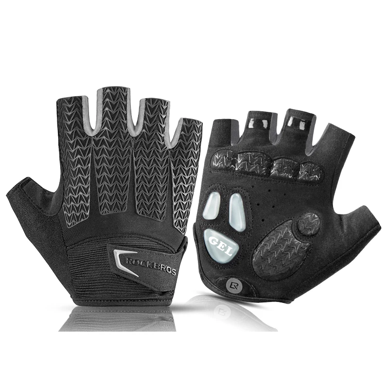 ROCKBROS перчатки для велоспорта, мужские и женские противоскользящие гелевые накладки, дышащие мотоциклетные перчатки для горного велосипеда, перчатки для езды на спортивном велосипеде - Цвет: Черный