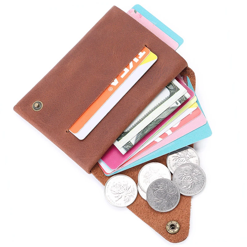 New Short Wallet Genuine Leather Men's Small Card Bag Female Vintage Coin Purse Mini Wallets Card Holder for Men Cash Money Bags