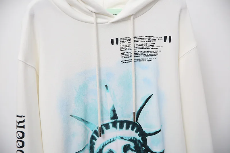 Классический OFF-WHITE статуя Liberty факел печати Толстовка уличная свободная хип хоп Женская Мужская Полная Толстовка