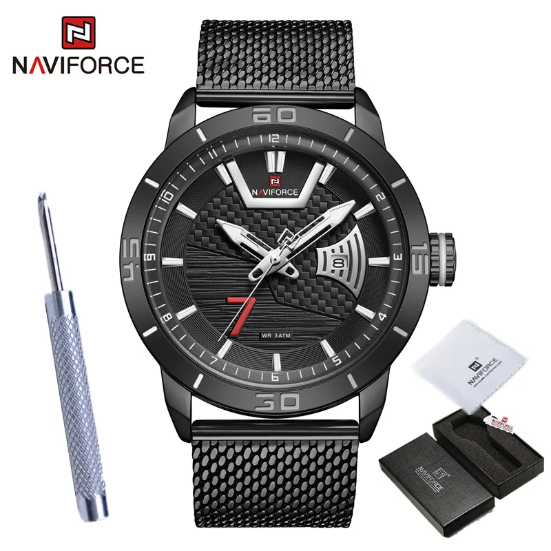 2022 NAVIFORCE Luxury Brand Watch for Men Military Sport Gold Black Quartz Calendar Waterproof Stainless Steel Male Wristwatches 