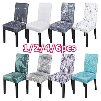 

1/2/4/6Pcs Spandex Chair Covers Printed Stretch Elastic Universal Chair Cover Slipcovers For Dining Room Wedding Banquet Hotel