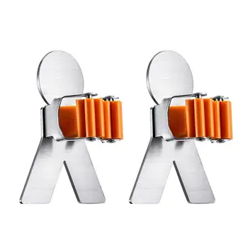 

2pcs 304 Stainless Steel Home Furnishing Mop Hook Multifunctional Besom Sweeper Clip Rack Holder