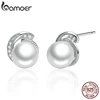 BAMOER Pearl Earrings Jewelry 925 Sterling Silver White Pearl Push-back Stud Earrings For Women Fashion Jewelry SCE021 ► Photo 1/6