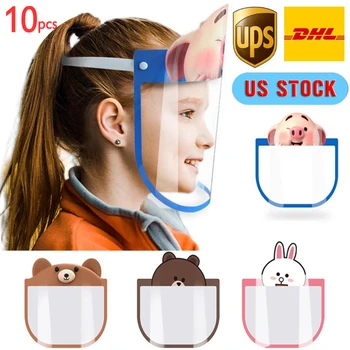 

In Stock ! Kid Cartoon Face Shield Transparent Protective Masks Dustproof Anti-Fog Full Face Shield Anti Dust Windproof PET Mask