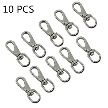 

10pcs Silver 304 Stainless Steel Boat Marine Pet Chains Keychains Swivel Eye Spring Hardware Snap Hook Hardware Clasp Snap Hook