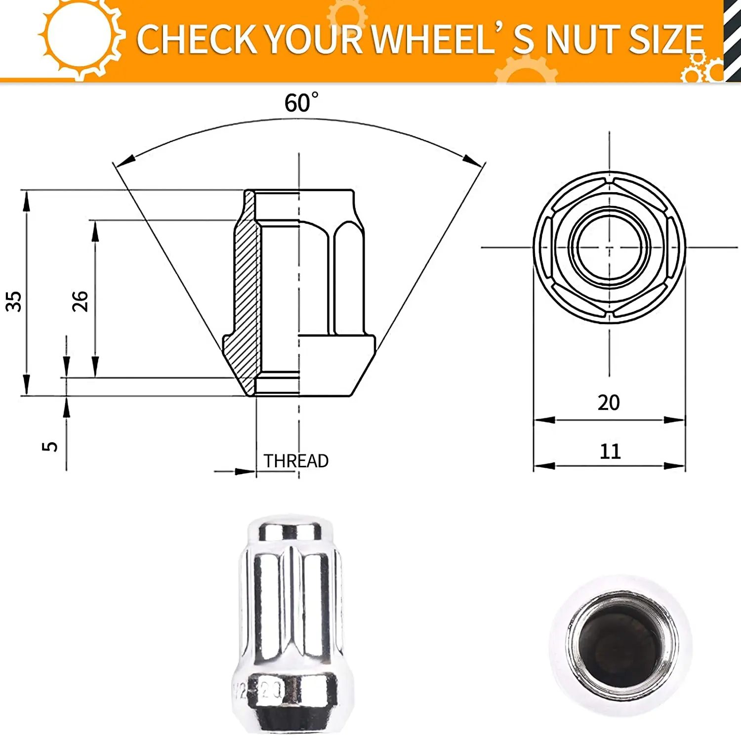 Mikkuppa 23Pcs 1/2-20 Wielmoeren Spline Vervanging Voor 2002-2012 Jeep Liberty Aftermarket Wiel Chrome/zwarte Gesloten Einde Wielmoeren