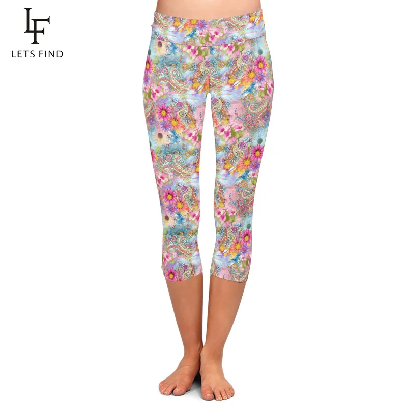 LETSFIND Fashion Beautiful Paisley Printing Women Plus Size Elastic Capri Leggings High Waist Slim Fitness Mid-Calf Leggings LETSFIND Fashion Beautiful Paisley Printing Women Plus Size Elastic Capri Leggings High Waist Slim Fitness Mid-Calf Leggings