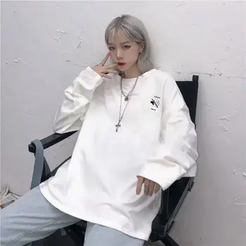 

Solid White long sleeved sweatshirt 2020 autumn Korean new Harajuku shirts female tops pullover students Causal loose clothes