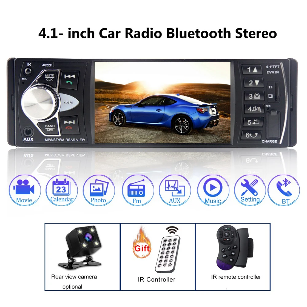 Автомагнитола Авто аудио стерео 4,1 дюймов 1 Din FM Bluetooth 2,0 Поддержка камеры заднего вида USB рулевое колесо управление Авторадио 4022D