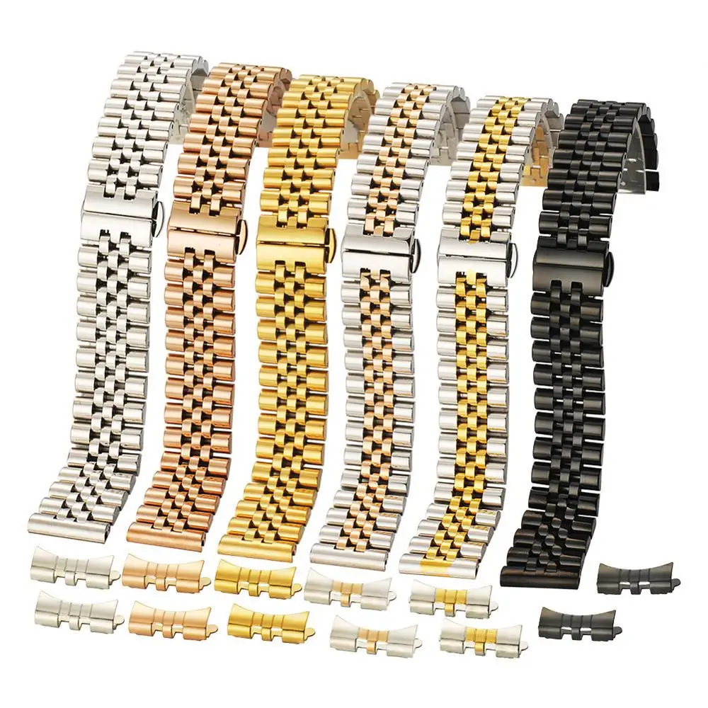 

BEAFIRY Watch Band 18mm 19mm 20mm 21mm 22mm five-bead Steel Belt with Folding Buckle Stainless Steel Watch Strap Silver Black